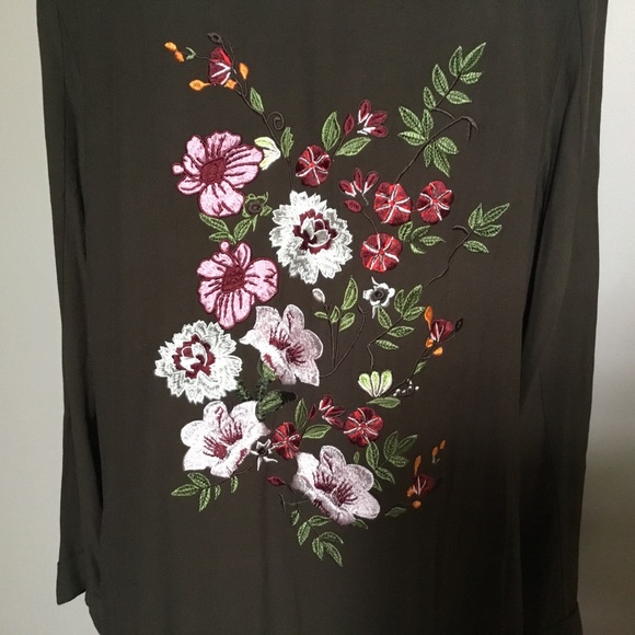 Lk New GIBSON LATIMER olive floral embroidered kimono duster M - Picture 3 of 6